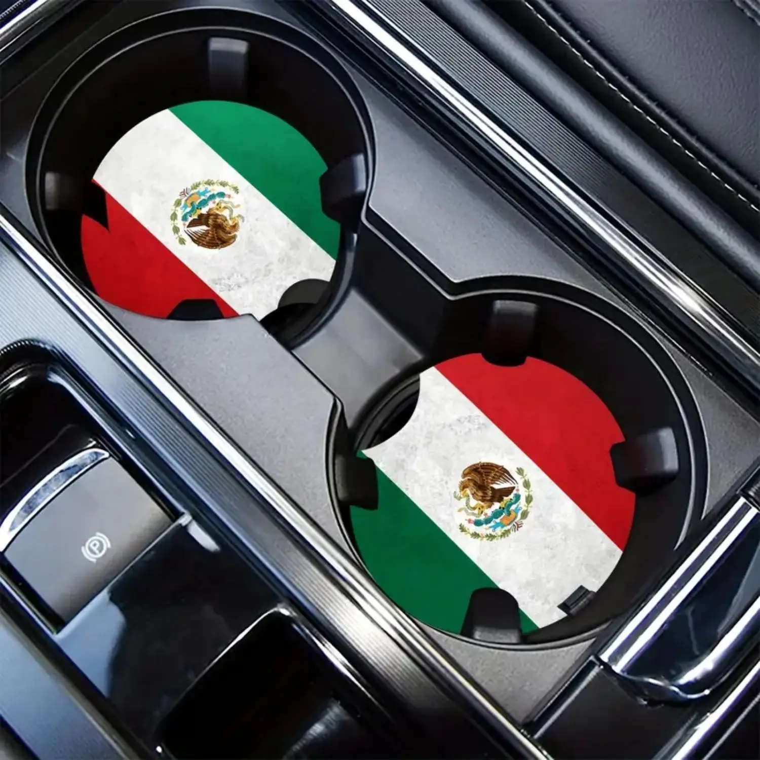 Mexican Flag Pattern Car Coaster, Waterproof & Non-slip Car Cup Mat, Car Interior Decoration Accessories for Women & Men, Car Accessories, Car Decor f