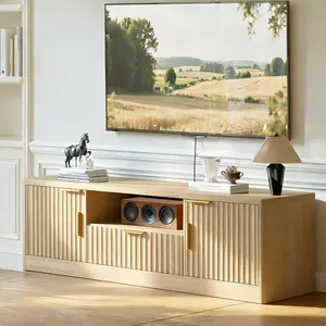 Modern Mid-Century TV Stand for 55-65 inch TVs, 2-Cabinet Media Console with Soft Hinges, Handle Doors & Storage, Wooden Furniture for Living Room outdoorfun