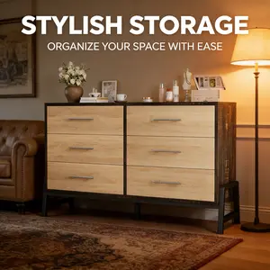 LH-52" Wide Dresser, 6 Dresser for Bedroom, Wooden Closet Storage Chest, Contemporary Storage Cabinet Furniture with Smooth Surface Easy to Clean and Assemble for Home Use