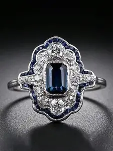 1 PC Classical Blue Cubic Zirconia Duchess Cut Ring For Women For Wedding Engagement Anniversary Party Jewelry Valentine's Day Gift