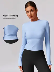 Women's Solid Color Sporty Round Neck Long Sleeve Top, Gym Sportswear, Soft Comfortable Yoga Gym Training Running Cycling Golf Tennis Fashion