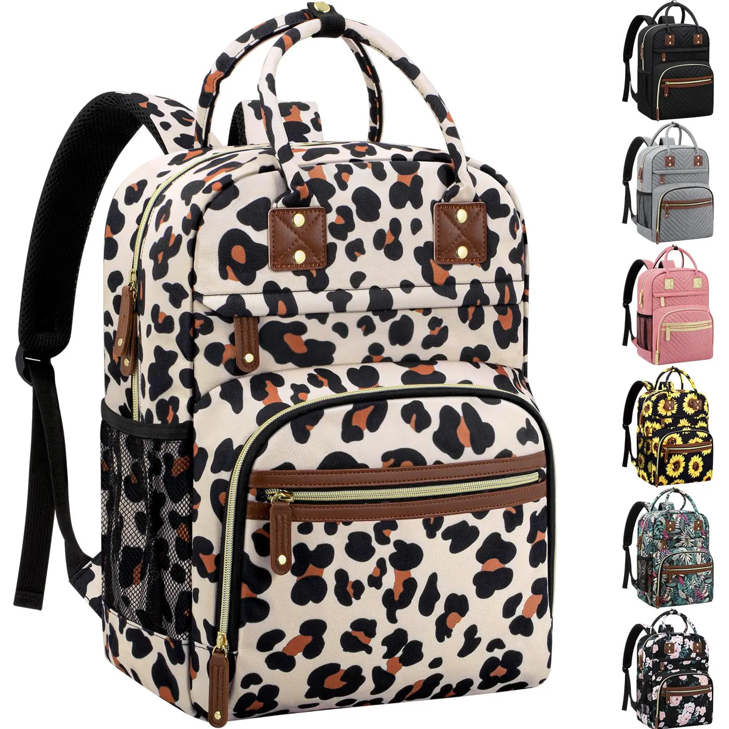Diaper Bag Backpack for Women with Insulated Pockets Leopard