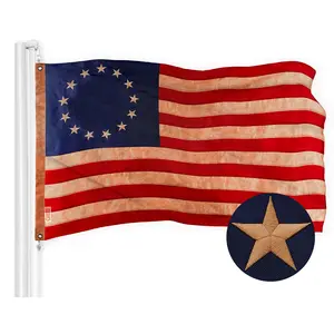 G128 Betsy Ross Tea-Stained Flag | 3x5 Ft | ToughWeave Pro Series Embroidered 420D Polyester | Historical Flag