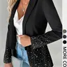 Women's Plain Long Sleeve Fitted Blazer Jacket, Elegant Water Drill Decoration, Stylish Business Casual Outerwear for Women