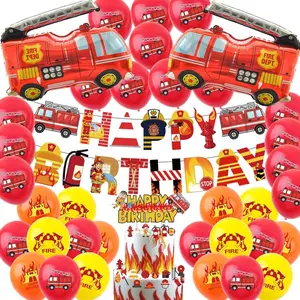 42pcs Fire Truck Birthday Party Decorations Kit, Fireman Party Supplies Firetruck Birthday Banner Decorations for Boys, Fireman Birthday Decor Firefighter Party Sign Set Balloons Aluminum