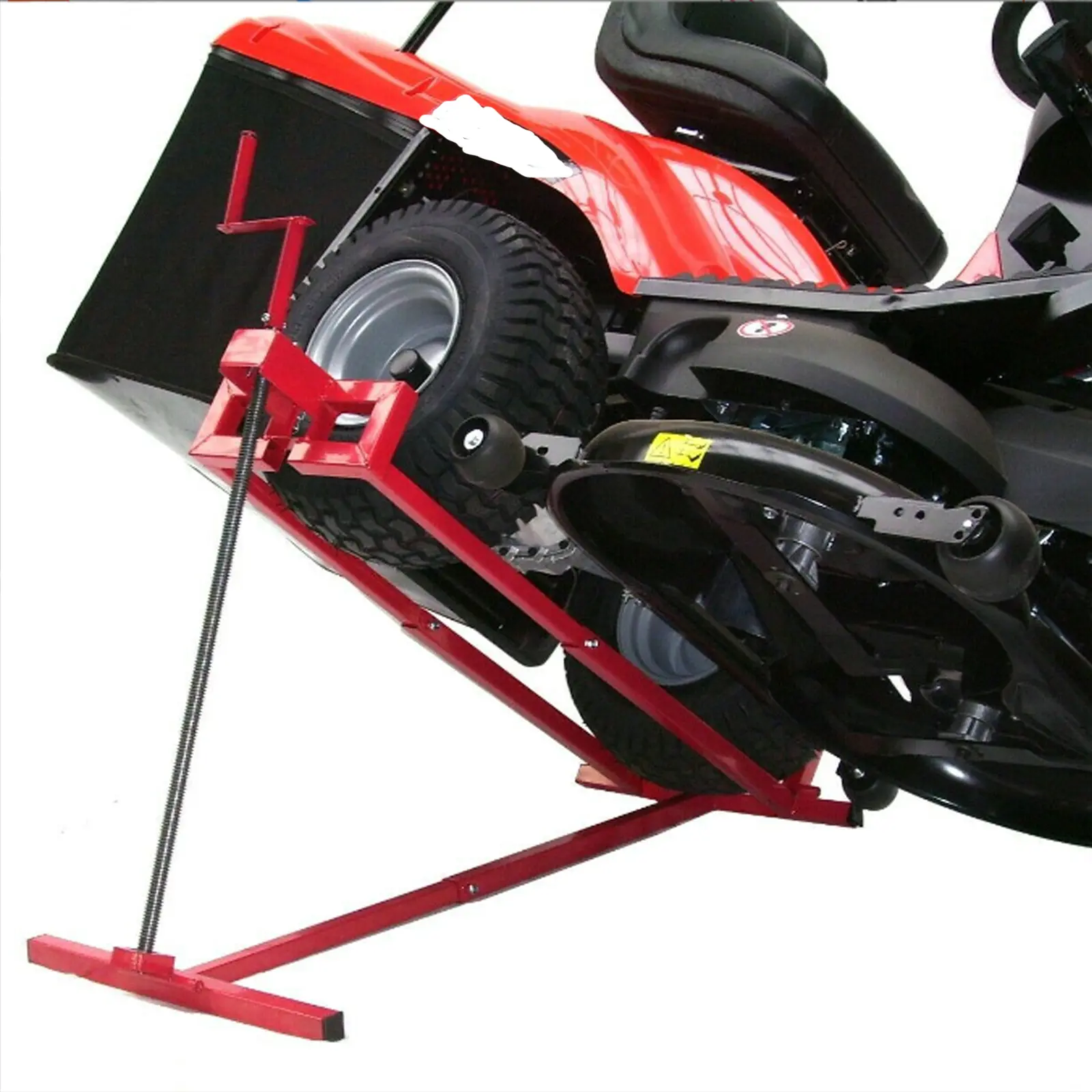 Lawn Mower Lift Jack, 880 Lbs Capacity Lawn Mower Lift Jack with Manual Handle and Power Tool Extension Handle, Foldable Design,Ride on Lawn Mower Lift for Lawn Mowers and Garden Tractors, Red