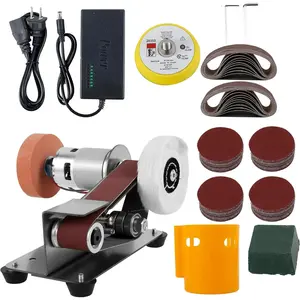 3-in-1 Mini Belt Sander - Multi-style. 15 °   belt sanding, electric desktop, 7 adjustable speeds for buffing/polishing. For metal/wood crafts, tools & polishing. With kit.
