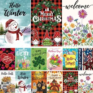 Seasonal Garden Flags Set of 12 Double Sided 12x18 Inch, Small Yard Flags for Outside, Spring Summer Fall Winter & Holiday Outdoor Decor, Halloween Christmas Easter Decorations for All Seasons