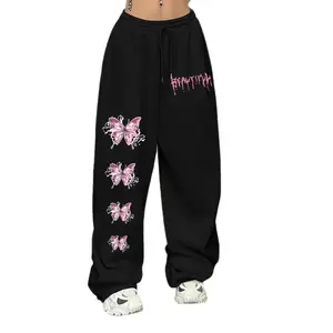 New casual loose-fit sports sweatpants for women with hip-hop butterfly print straight-leg trousers