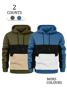 Men's Patchwork Print Hoodie, Casual Regular Fit Long Sleeve Hooded Sweatshirt for Summer, Fashion Men's Top for Daily Wear, Pullover