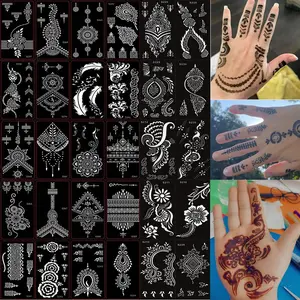 30 Sheets Henna Tattoo Kit Stencil Glitter Temporary Tattoo Templates Indian Henna Tattoo Sticker Kit For Body Hand Painting