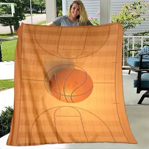 1pc Basketball Court Thin Blanket Lightweight Flannel Digital Printing Throw Blanket For Sofa, Bed, Travel, Camping, Living Room, Office, Couch, Chair, And Bed