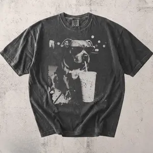 Comfort Colors Pitbull Drinking Iced Coffee Shirt, Funny Dog Graphic Tee, Vintage Pittie Lover T-Shirt, Dog Dad Unisex Casual Gift