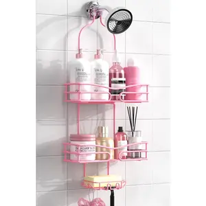 Shower  Hanging - Bathroom Shower Organizer 3-Tier with Soap Holder & 6 Hooks for Towels Shower Rack Over Shower  Pink Shower Shelf for Inside Shower