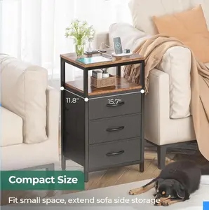 Compact End Table with Drawers Slim Sofa Side Table – Space-Saving & Stylish Multi-Layer Storage for Small Spaces