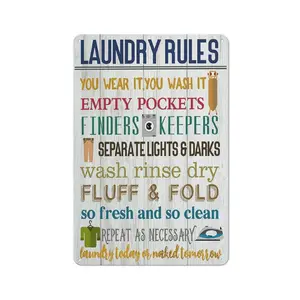 Laundry Rules Canvas Metal Signs Home Decor 8x12in Rustic Funny Rules for Laundry Room Washroom Bathroom Vintage Design