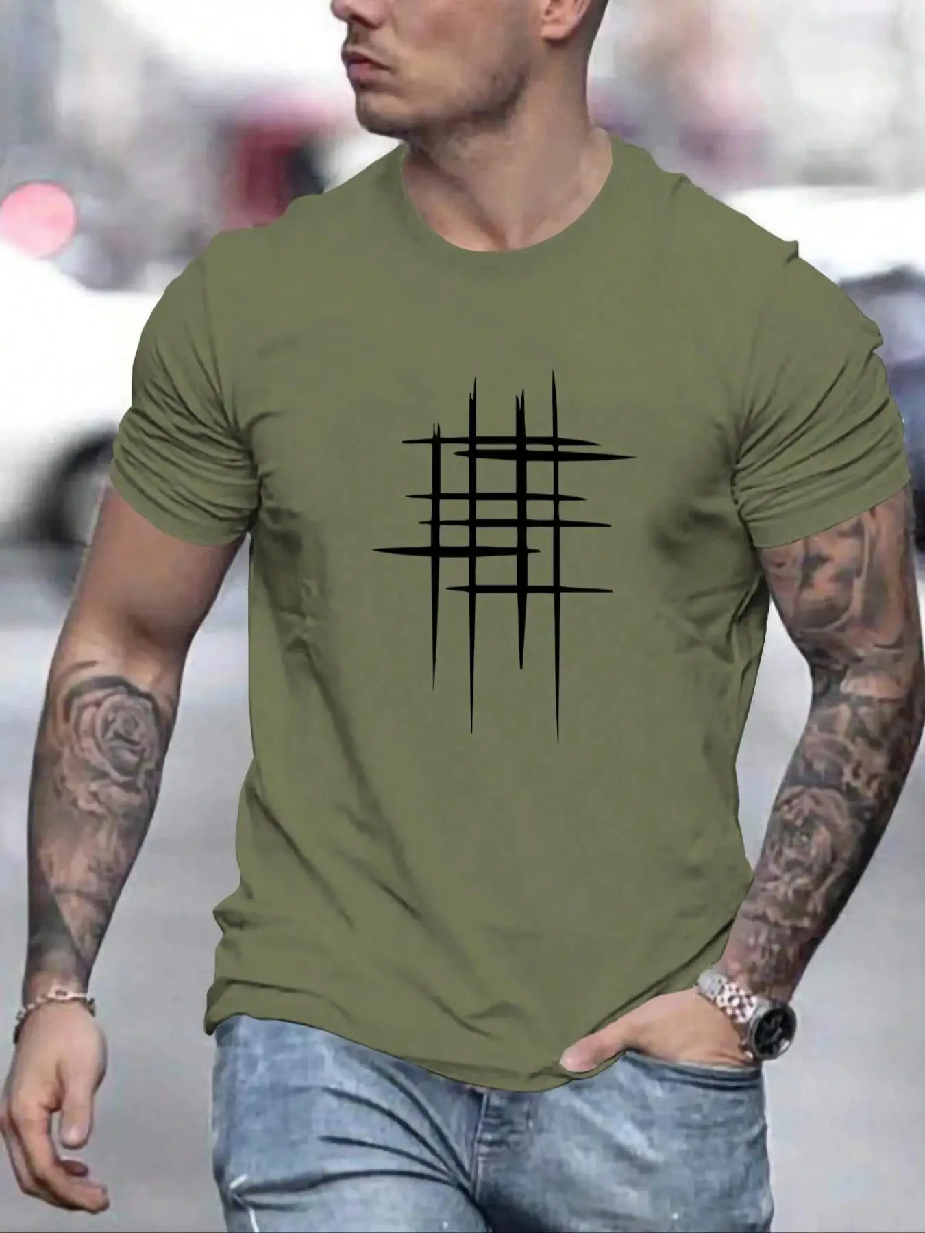 Men's Geometric Print Round Neck Tee, Regular Fit Casual Short Sleeve Crew Neck T-shirt for Summer, Fashion Men's Top for Daily Wear