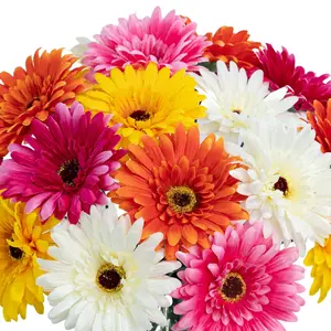 no  vase  15 Pcs Fake Silk Gerbera Daisy Artificial Flowers, Multi Color Faux Daisies with Stems, DIY Craft Decor for Weddings Parties
