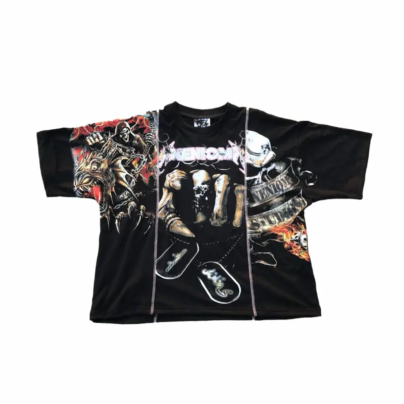 Neniom Hell Rider Tour Tee - Men's T-Shirt for Tops and Underwear Casual Menswear Stylish Tshirt Streetwear Y2K Shortsleeve 3 Panel Boxy Fit Shirt Black Graphic Round Neck Crewneck True to Size Comfortable Fit