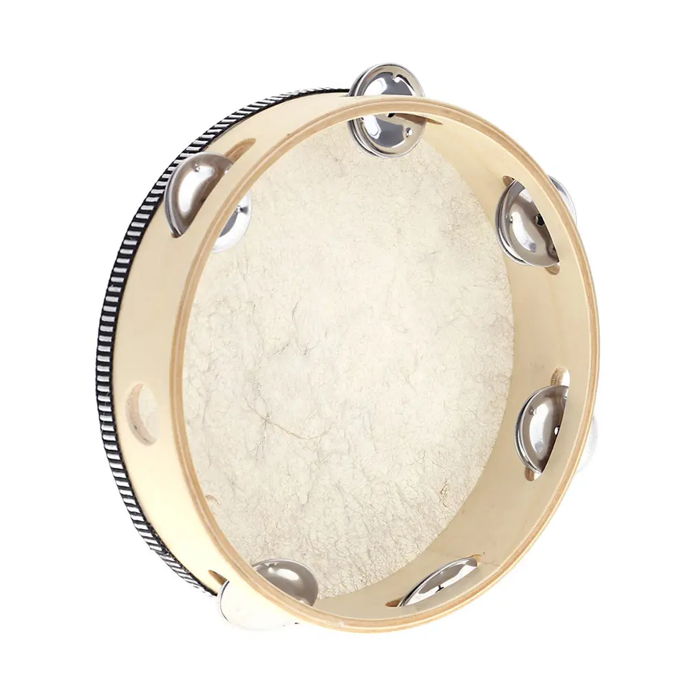 8-Inch Small Tambourine, Handheld Percussion Drum with Metal Jingles, Early Education Musical Toy Gift for Kids
