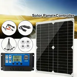 Solar Panel Kit With Solar Charge Controller And Extension Cable With Battery Clips For Emergency situation Home Outdoor Lights RV Outdoor Camera SOLAR Generators