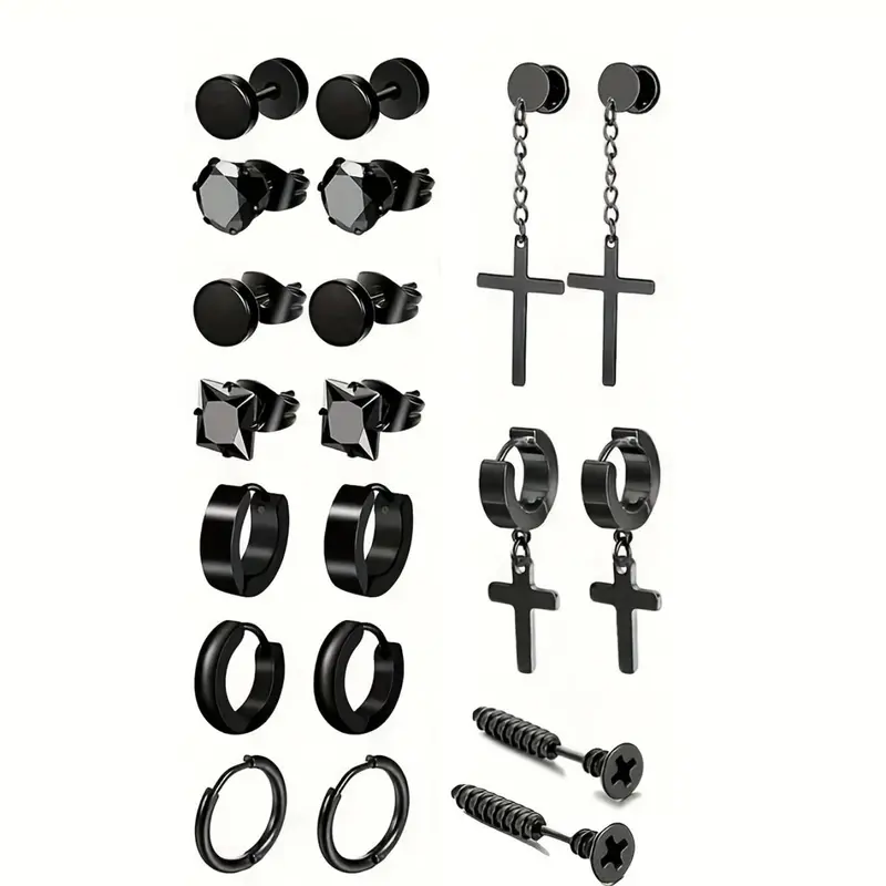 Men's Punk Style Stainless Steel Anti Tarnish No Tarnish Earrings Set, Dangle Earrings Men, Durable and Lightweight High Quality Earrings Jewelry for Party, Daily Decor, Trendy All-match & Exquisite Jewelry for Birthday Gift