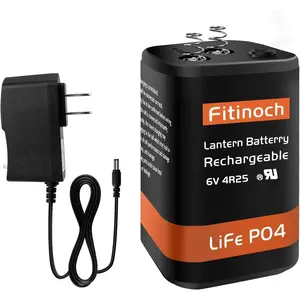Rechargeable 6 Volt 4.5AH Lantern Battery with Charger, LiFePO4 6V Batteries 1500 Cycles with BMS Screw Terminals, 4R25 Lantern Battery Replacement 1 Pack