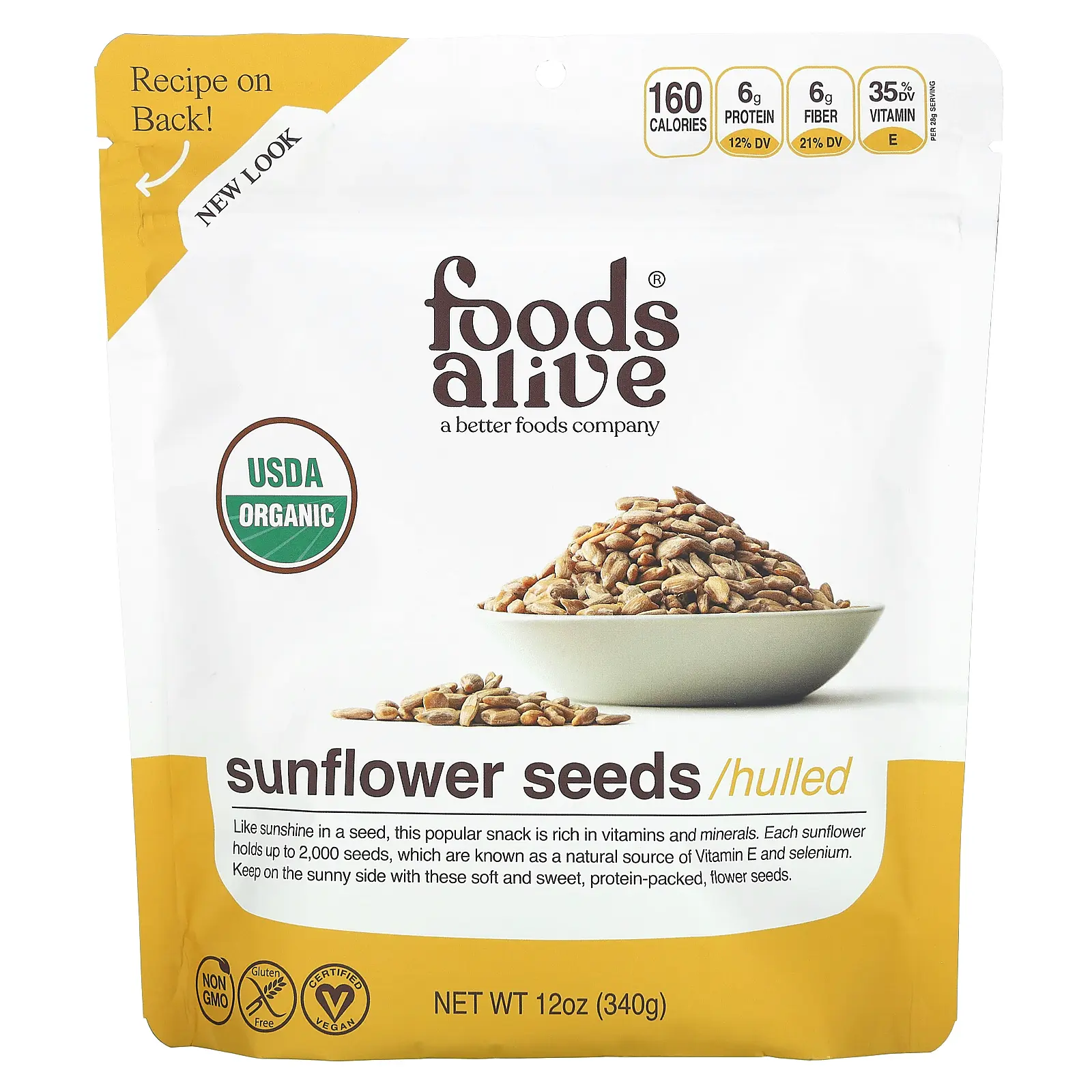 Foods Alive Organic Sunflower Seeds, Hulled, 12 oz (340 g)