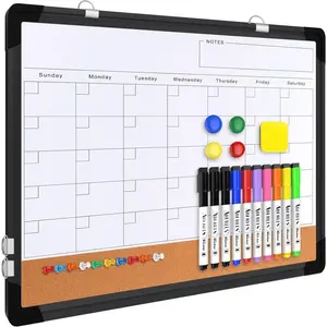 Monthly Calendar Whiteboard Dry Erase Cork Board Combination for Wall, 17x13  Dry Erase Board, Double-Sided White Board, Portable Board for Office, Planning, Memo, School,  (Black)