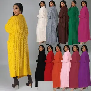 Woven Women's Solid Color Off-the-Shoulder Pocket Long Cardigan, Casual Autumn & Winter Knitwear, Daily Knitwear, Women's Daily Clothing Knitting Comfort Womenswear Tops Apricot Basic Minimalist Can be used with raincoat