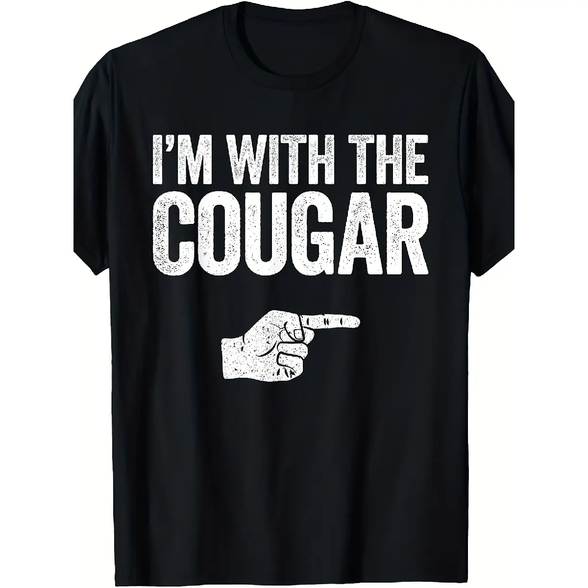 [100% Cotton] 100% Cotton Men's Funny I'm with The for Cougar Graphic T-Shirt - Print & Pointing Hand Design - Crew Neck Short Sleeve Tee for Cougar Costume Parties & Casual Wear - All-Season Comfort Fit Novelty Top Wit Men's Bestselling Solid Black Short