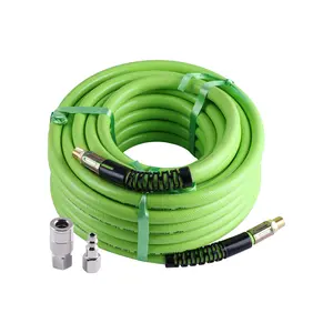 Air Hose 3/8“ Heavy Duty Hybrid Air Compressor Hose with 1/4" Industrial Quick Coupler Fittings，Kink Resistant，Flexible Lightweight Green（26/50/101/252ft）