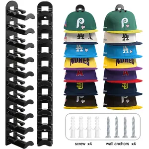 2 Pack Hat Hook for Baseball Caps Wall-mounted Hat Organizer Hold up to 20 Hats For Men Hat Holder with Strong Adhesive or Nail Two mounting Option Hat Rack for Wall Closet Door and Bedroom Cap Holder Black or White Hat Hangers Space-saving Hat storage