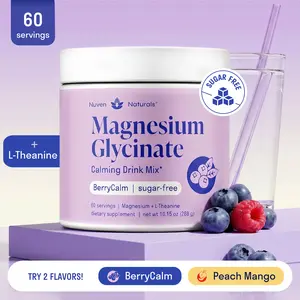 Magnesium Glycinate Powder + L-Theanine | 60 Servings | 300 mg per Scoop High Absorption Chelated Magnesium Powder for Sleep - Natural Mixed Berry Flavor, No Sugar, Support Restful Sleep & Relaxation