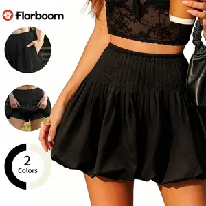 Florboom Women’s Bubble Mini Skorts, Side Pockets, Built-in Shorts, Elastic High Waist, Pleated Balloon Hem Skirts with Shorts, Perfect for Casual, Party, Streetwear, Concert, Summervibes
