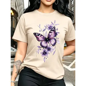 Purple Butterfly with Flowers Tee, Dark Romantic Floral T-Shirt, Black Whimsigoth Statement Top