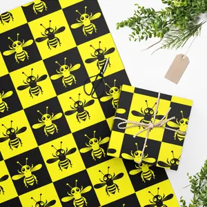 Bumble Bee Black and Yellow Checkered Wrapping Paper,Present Wrapping Paper Roll,Plaid Wrapping,Birthday Gift Wrapping,Paper Craft,Honey Bee