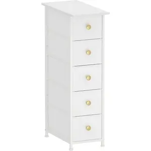 Narrow Dressing Table Cabinet Vertical Slim Dressing Drawer Chest Slim Storage Tower for Small Space Gap Closet Bedroom Bathroom Small Fabric Drawer Chest (White, 5 Drawers)