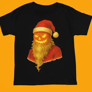 Hallow_clause Halloween Tshirt with Unique Pumpkin Santa Design Black Tee for Halloween Celebrations