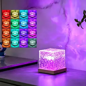 【16 Color Ocean Wave Projector Light with Remote Control】Rechargeable 3D Tesseract Midnight Aura Lamp Lamp for Home Office Bar Restaurant Bathroom Decorative Modern Waterfall Design Interior Lighting, Color Changing Lights, Magic Led Lighting
