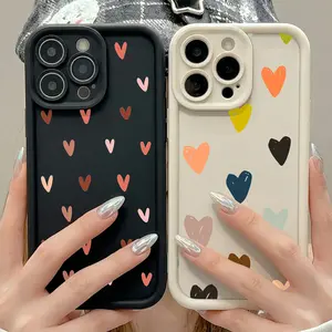 Cute Multicolor Heart Liquid Silicone Phone Case For iPhone 17 17E 17 Pro Max 16E 16 15 14 13 12 11 Plus Pro Max mini - Trendy Phone Cover For iPhone X XS Max Strong Protection Bumper
