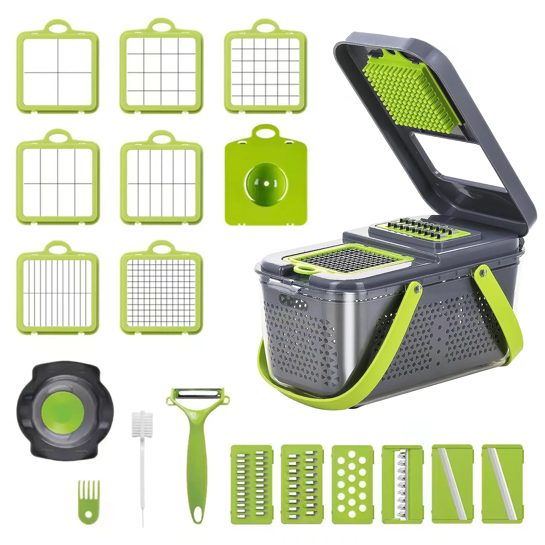 Vegetable Chopper with Container 22-in-1 Veggie Choppers and Dicers Cutter for Onion Tomato Multi Kitchen Tool with Lemon Squeezer -13 Blades Slicer household kitchen