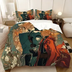 3Pcs,Fullmetal Alchemist Brotherhood  three-piece bedding set, soft, comfortable and skin-friendly, universal in all seasons, bedding set, no pillow core, no quilt core, suitable for bedrooms, guest rooms - (1 quilt cover + 2 pillowcases)
