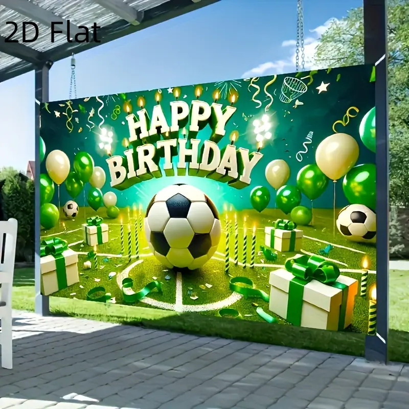 Soccer Theme Summer Birthday Backdrop, 100% Premium Polyester Soft Fade-Resistant Photography Banner with Football Print, Balloons, "Happy Birthday" Text, Party Decoration Supplies for Indoor/Outdoor Parties, Photo Props,summerwins