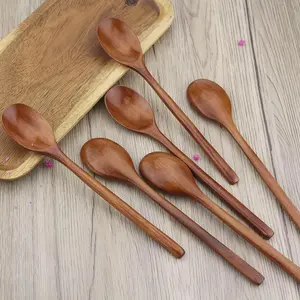 6pcs wooden spoons set, reusable spoons, long spoons, suitable for afternoon tea, family use, travel, and dinner parties
