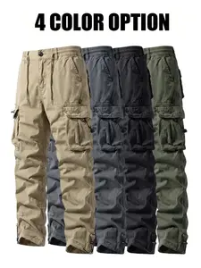 High-capacity pure cotton cargo pants with multiple pockets, tactical functional details included, straight cut suitable for commuting and outdoor activities.