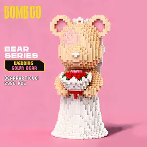 Bombgo Pixel Bear Building Block 2950 pcs Wedding Gown Bear Bride Bear Toys for Kids 6+ Educational Fun Trendy Decoration Cool Gifts for Family Bonding BlackFriday Christmas