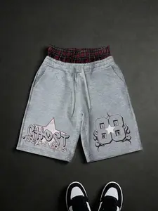 Men's Casual Retro Shorts | Ghost Records & 88 Graphic | Soft Plush Fabric | Elastic Drawstring Waist | Versatile for All Occasions | Timeless Gray Color | Essential Summer Streetwear Staple