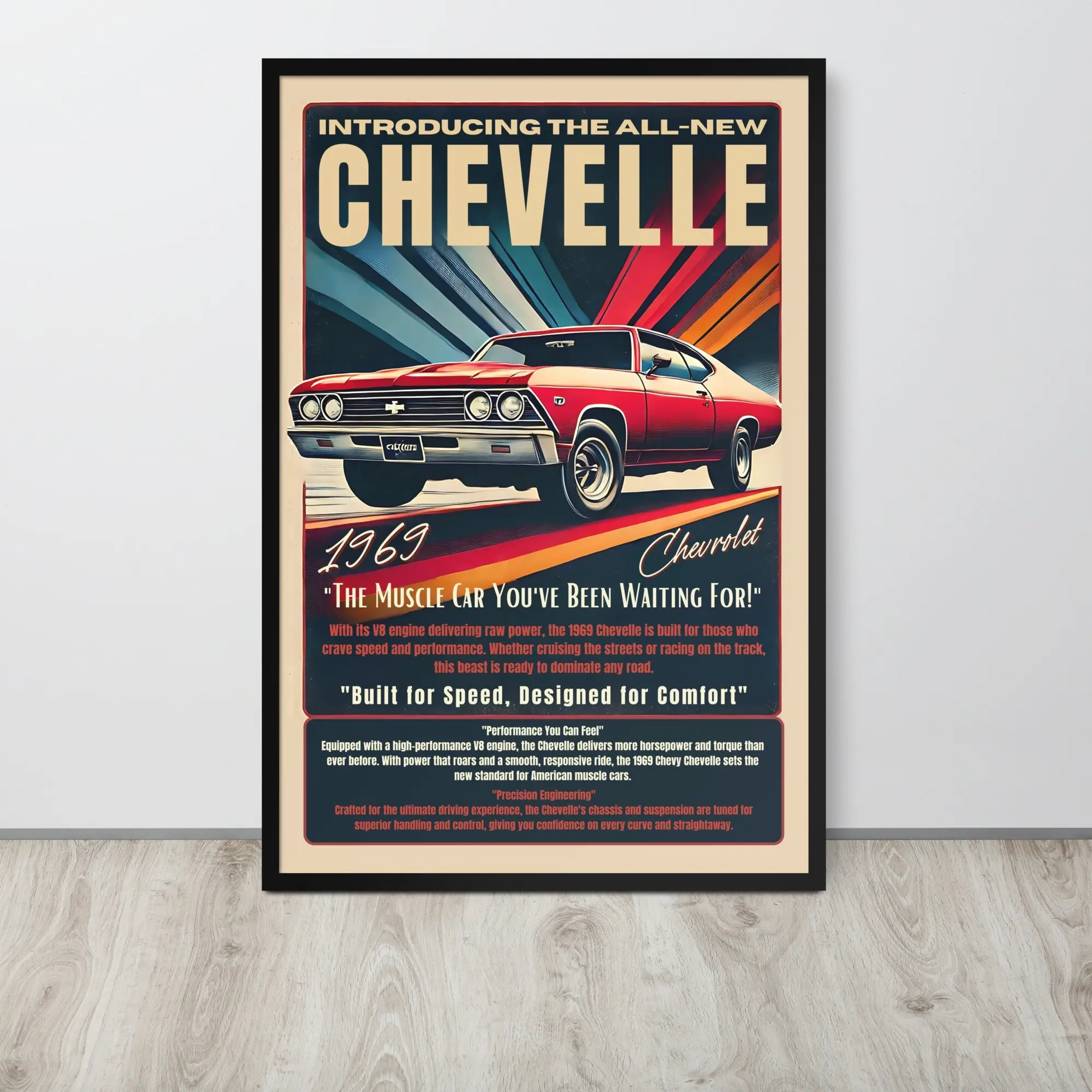 REDWOODSTOSEA Vintage 1969 Chevy Chevelle Poster, Vintage Car Print, Race Car Poster