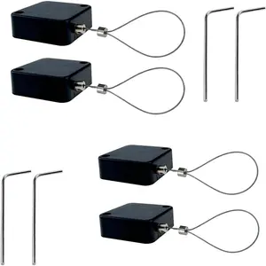 Retractable 304 Stainless Steel Security Cable Lock 4Set - 5ft (1.5m) Black Anti-Theft Lock with Double-Sided Adhesive ABS for Phone TV Remote Control